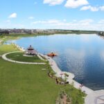 A lakeside park and promenade on Chestermere Lake, just east of Calgary